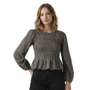 Levi’s Fleur Smocked Top XL Black White Gingham Peplum Seersucker Blouse